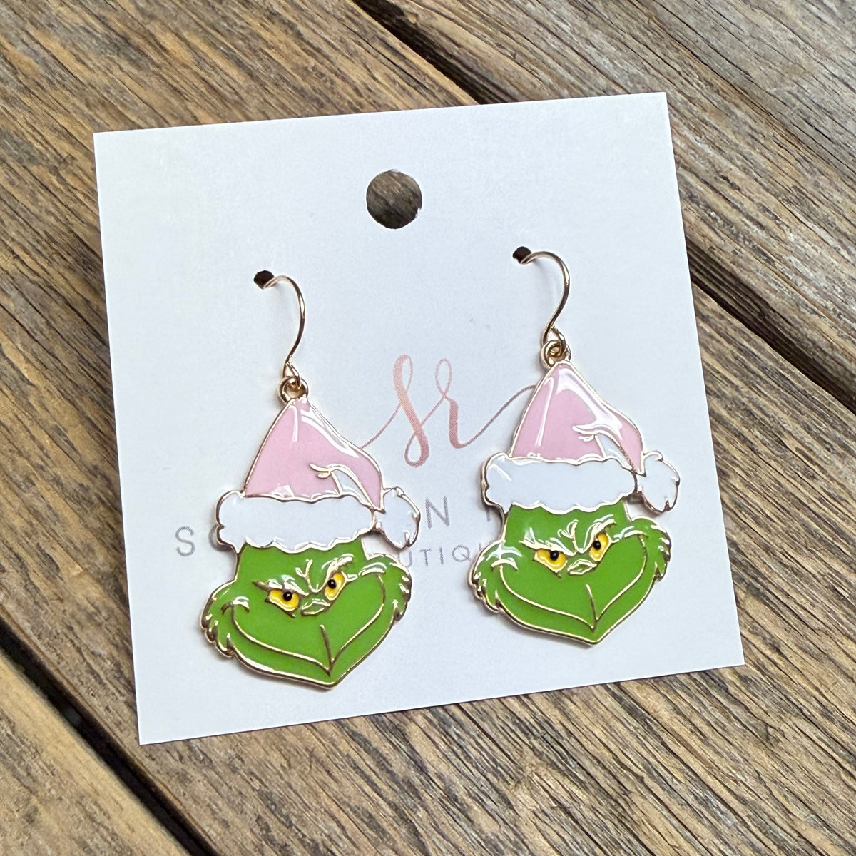 Grinch Christmas Hat Earrings | Green/Pink