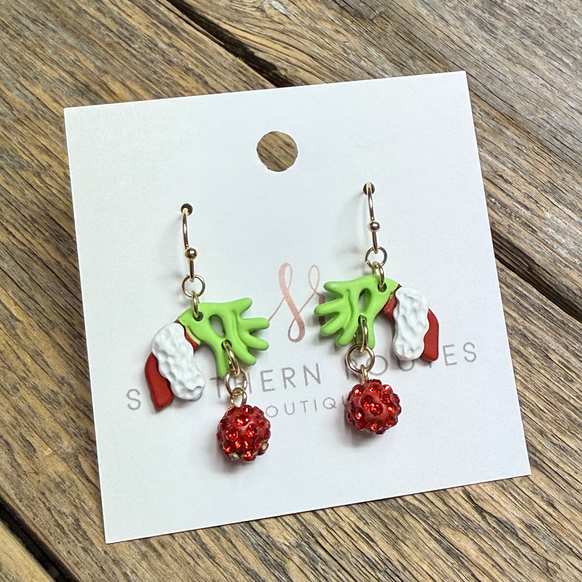 Grinch Hand Drop Earrings | Red