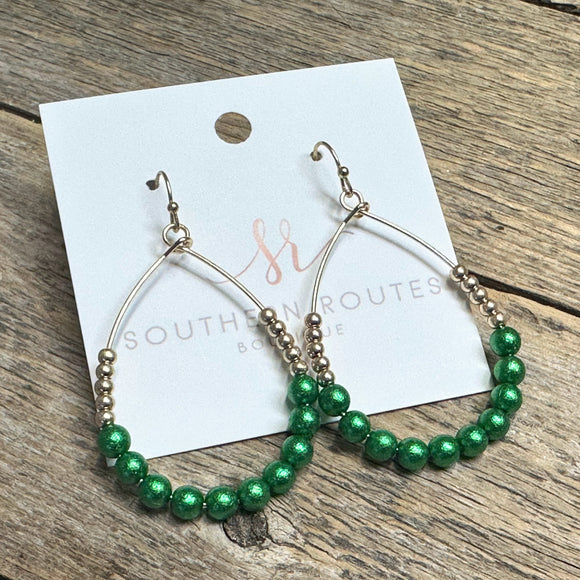 Beaded Teardrop Earrings | Green