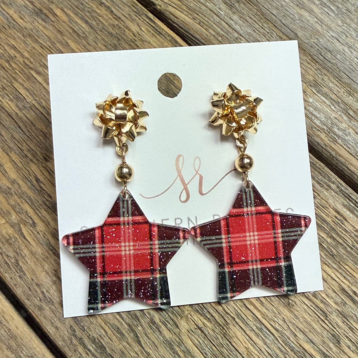 Plaid Christmas Star Acrylic Earrings | Mix