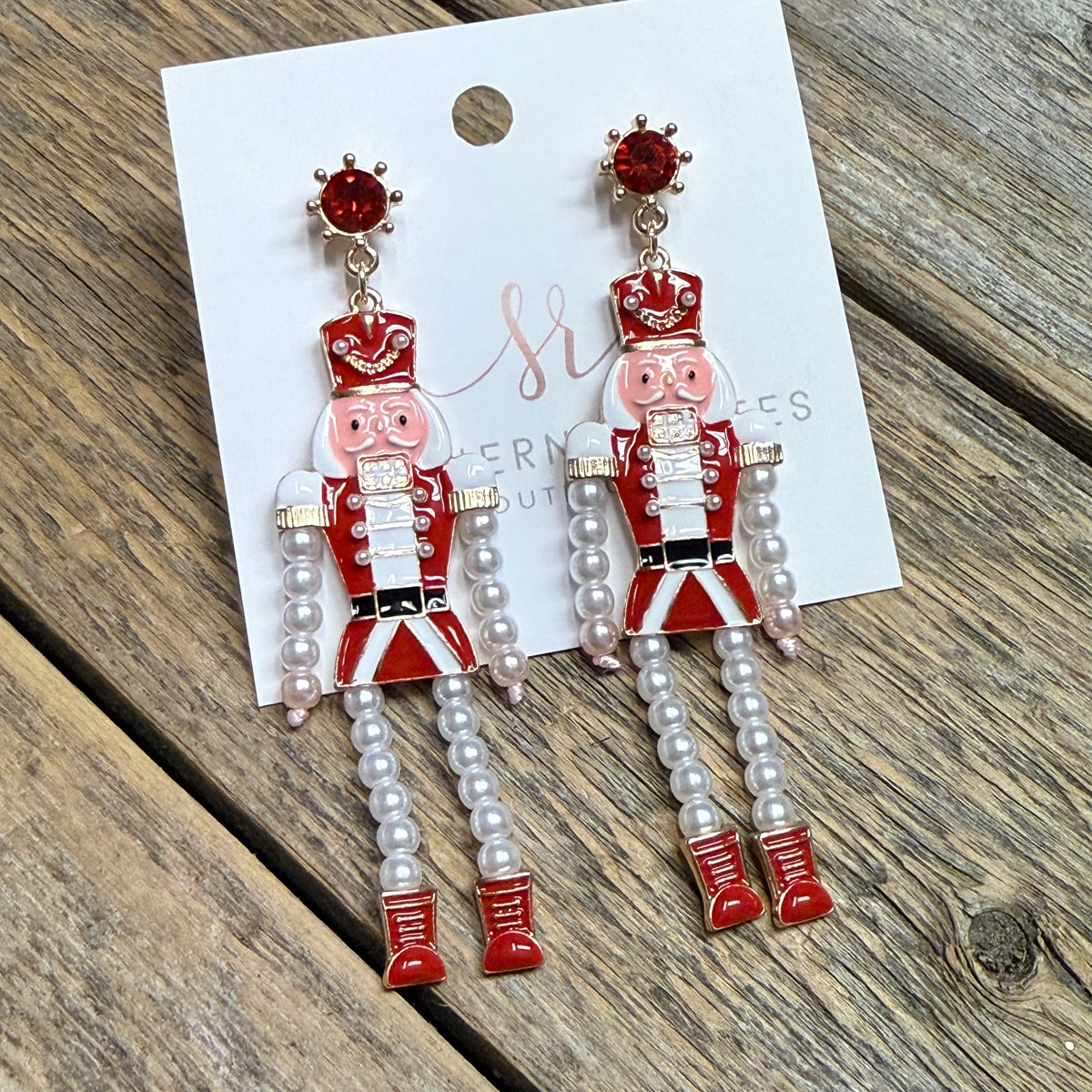 Nutcracker Pearl Dangle Earrings | Red