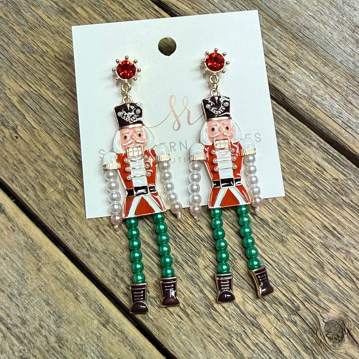 Nutcracker Pearl Dangle Earrings | Red/Green