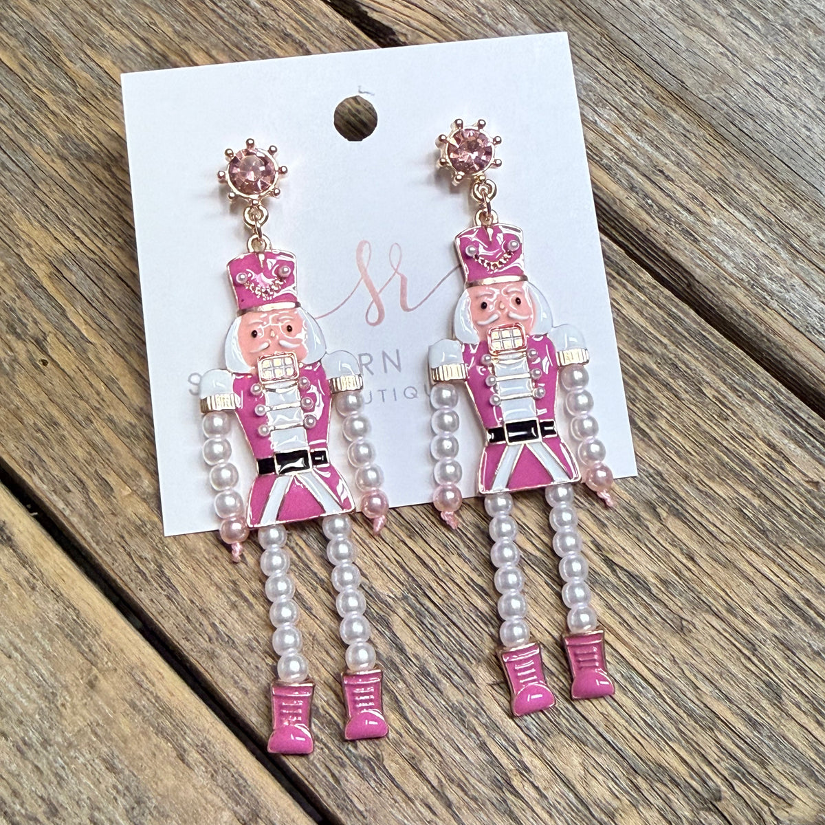 Nutcracker Pearl Dangle Earrings | Pink