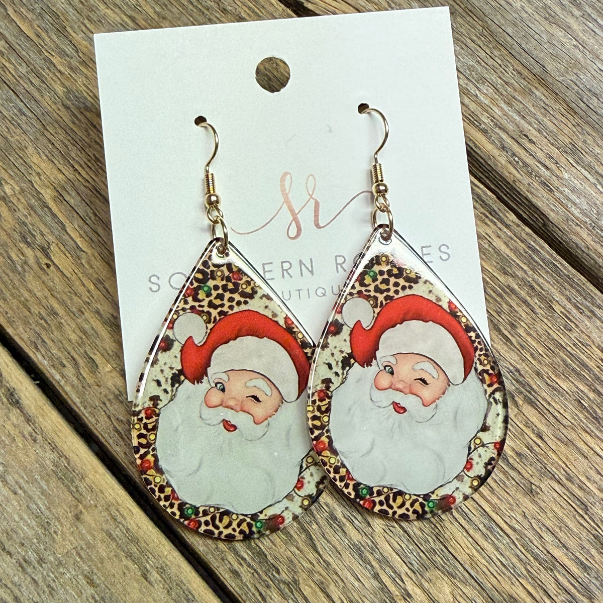 Santa Leopard Acrylic Earrings | Red