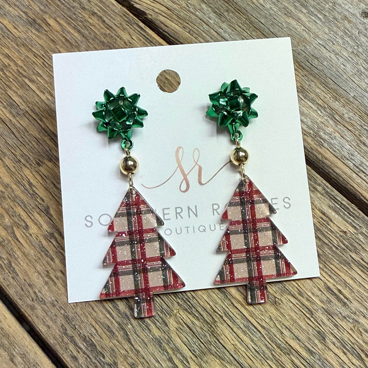 Plaid Christmas Tree Acrylic Earrings | Mix