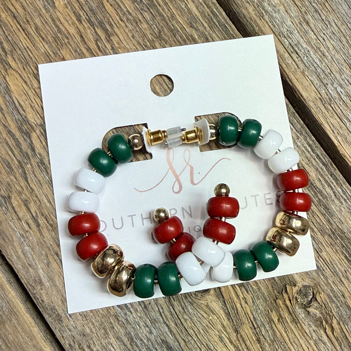 Christmas Beaded Hoop Earrings | Red/Green/White