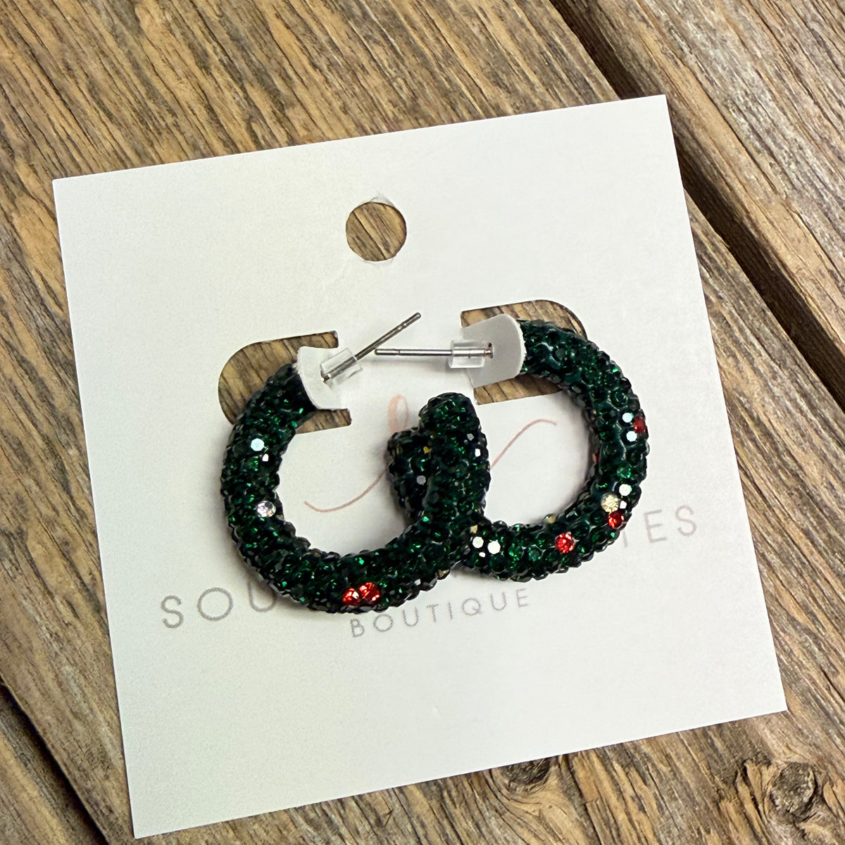 Festive Crystal Bling Huggie Earrings | Green