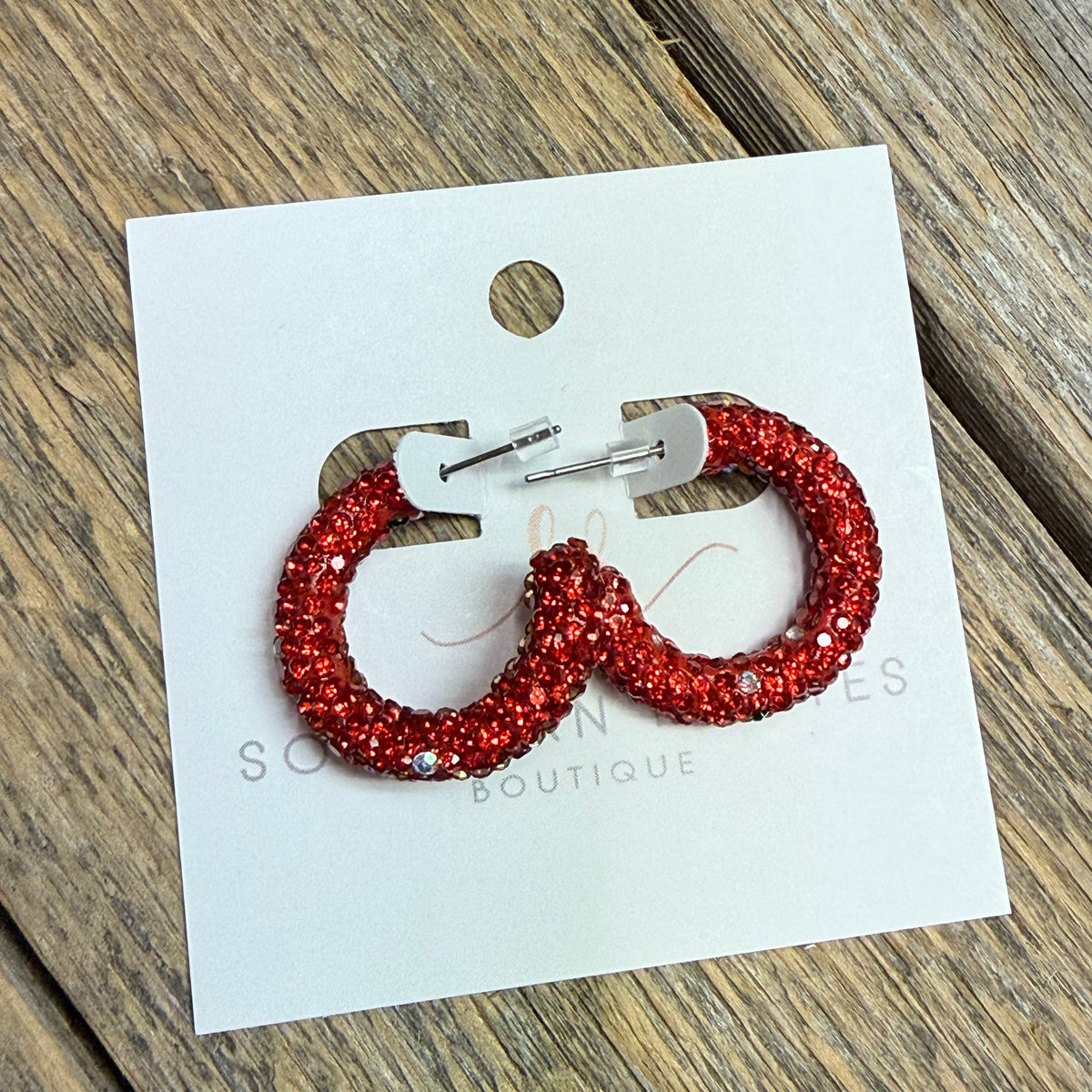 Festive Crystal Bling Huggie Earrings | Red