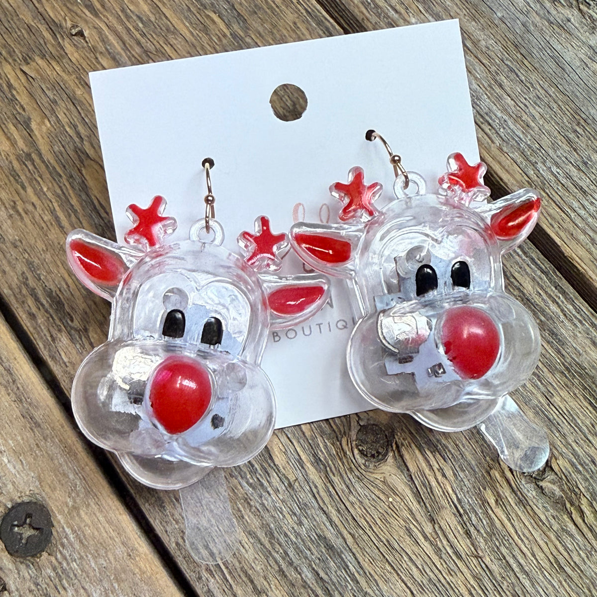 Rudolph Light Up Flashing Earrings | Clear/Red
