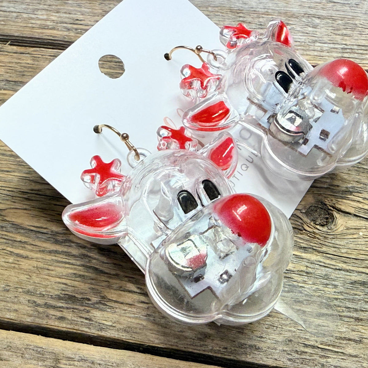 Rudolph Light Up Flashing Earrings | Clear/Red