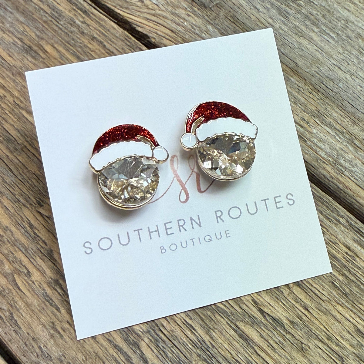 Santa Crystal Stud Earrings | Gold
