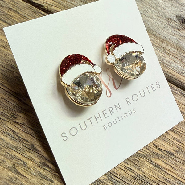 Santa Crystal Stud Earrings | Gold