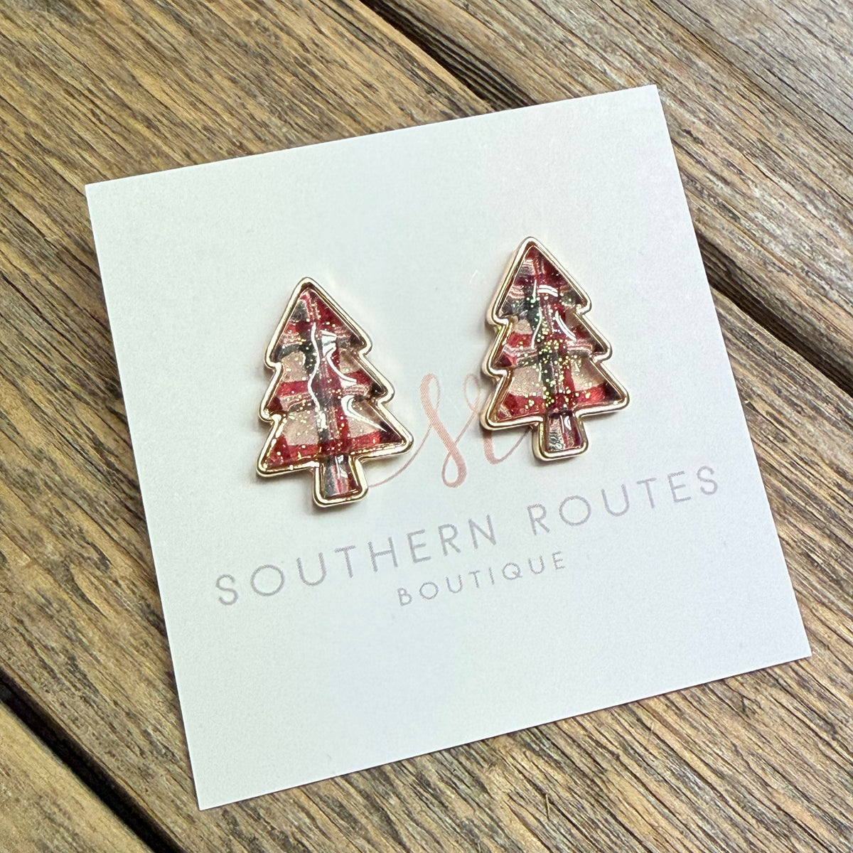 Christmas Tree Plaid Stud Earrings | Gold