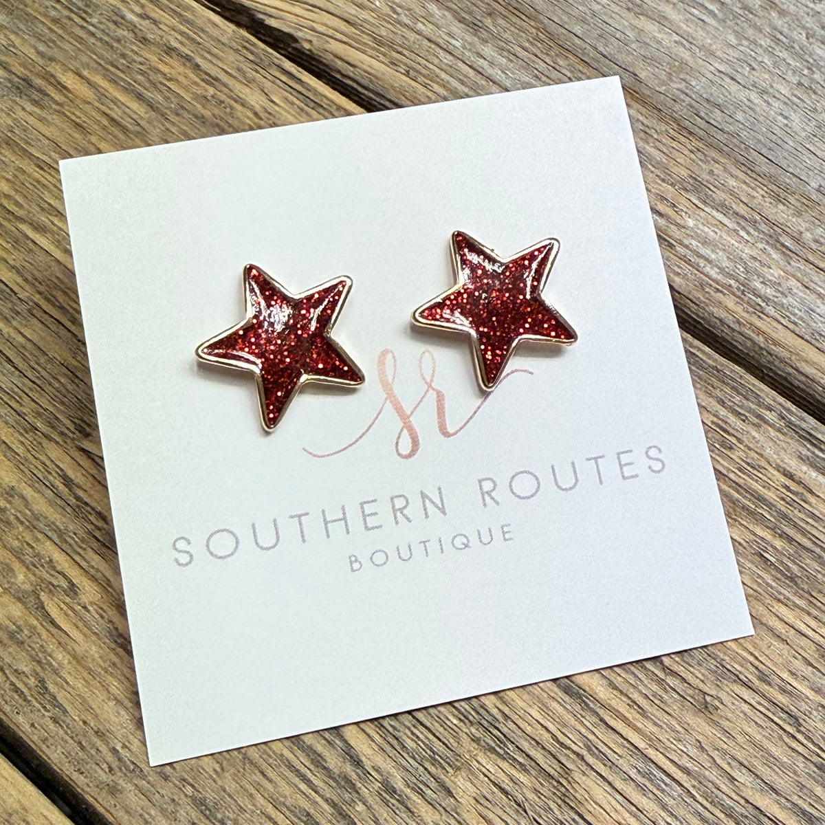 Festive Glitter Star Stud Earrings | Red