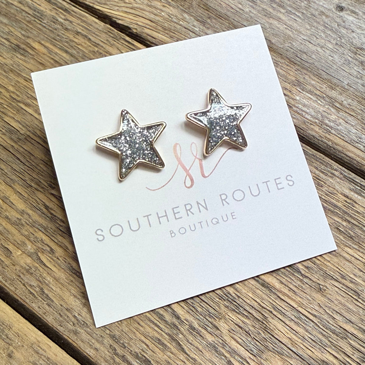 Festive Glitter Star Stud Earrings | Silver