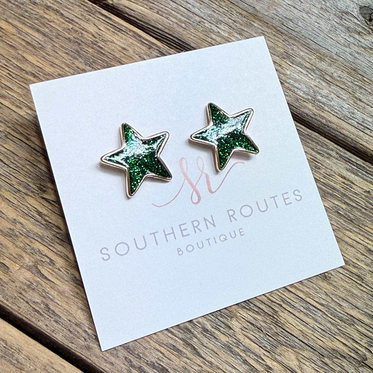 Festive Glitter Star Stud Earrings | Green