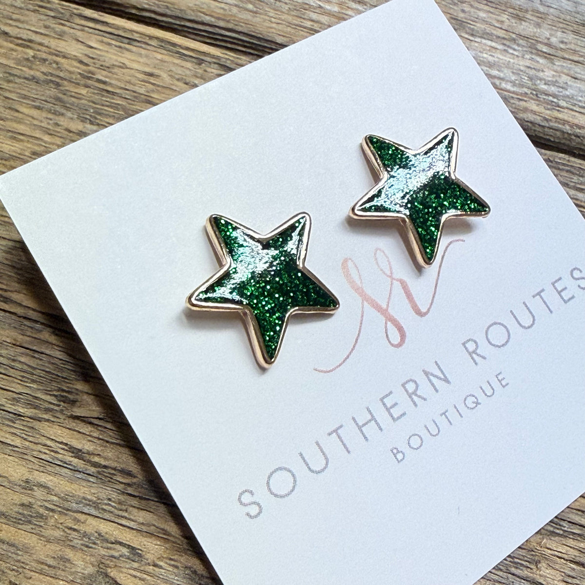 Festive Glitter Star Stud Earrings | Green