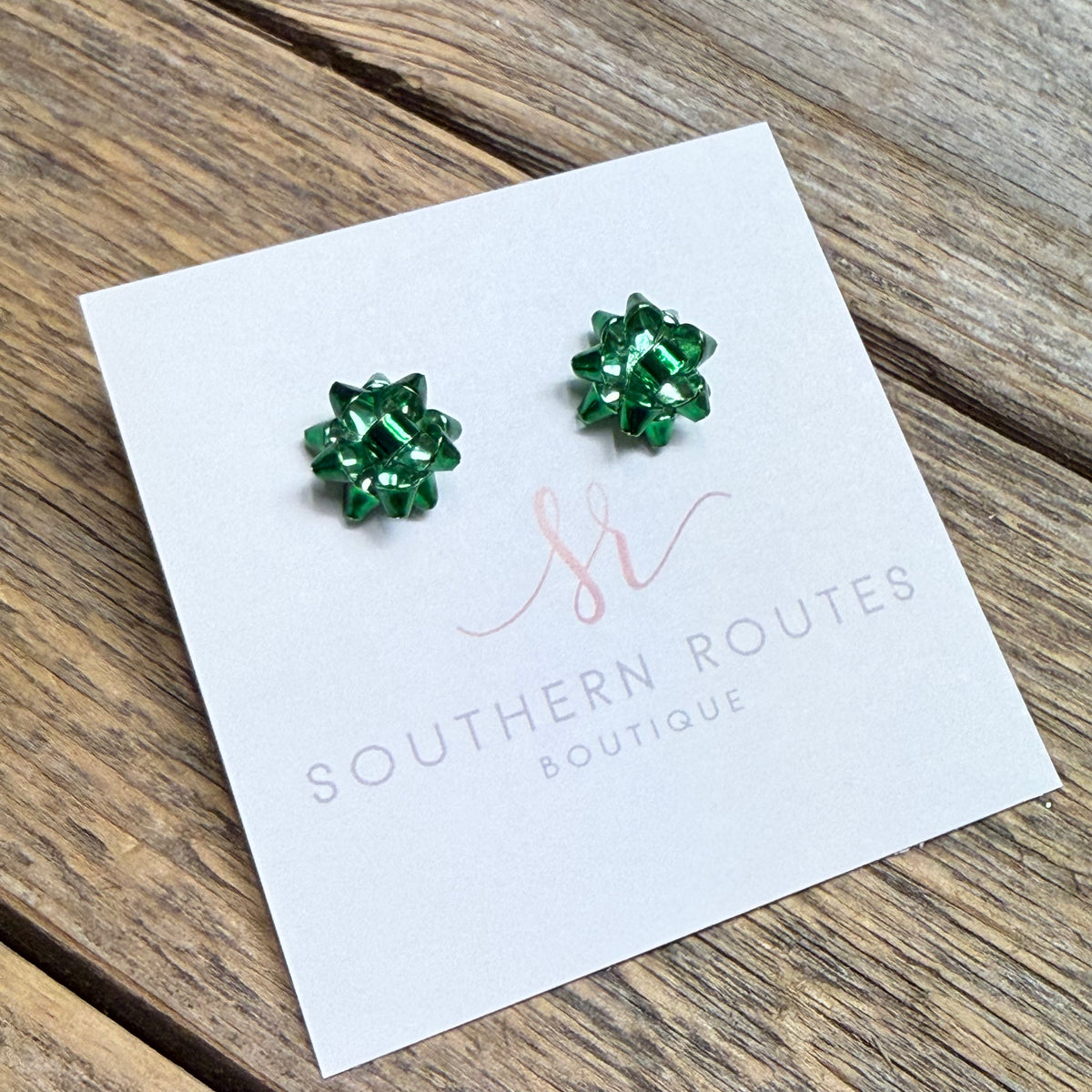 Christmas Wrapping Bow Stud Earrings | Green