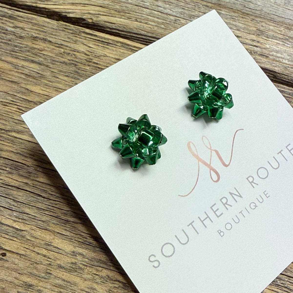 Christmas Wrapping Bow Stud Earrings | Green