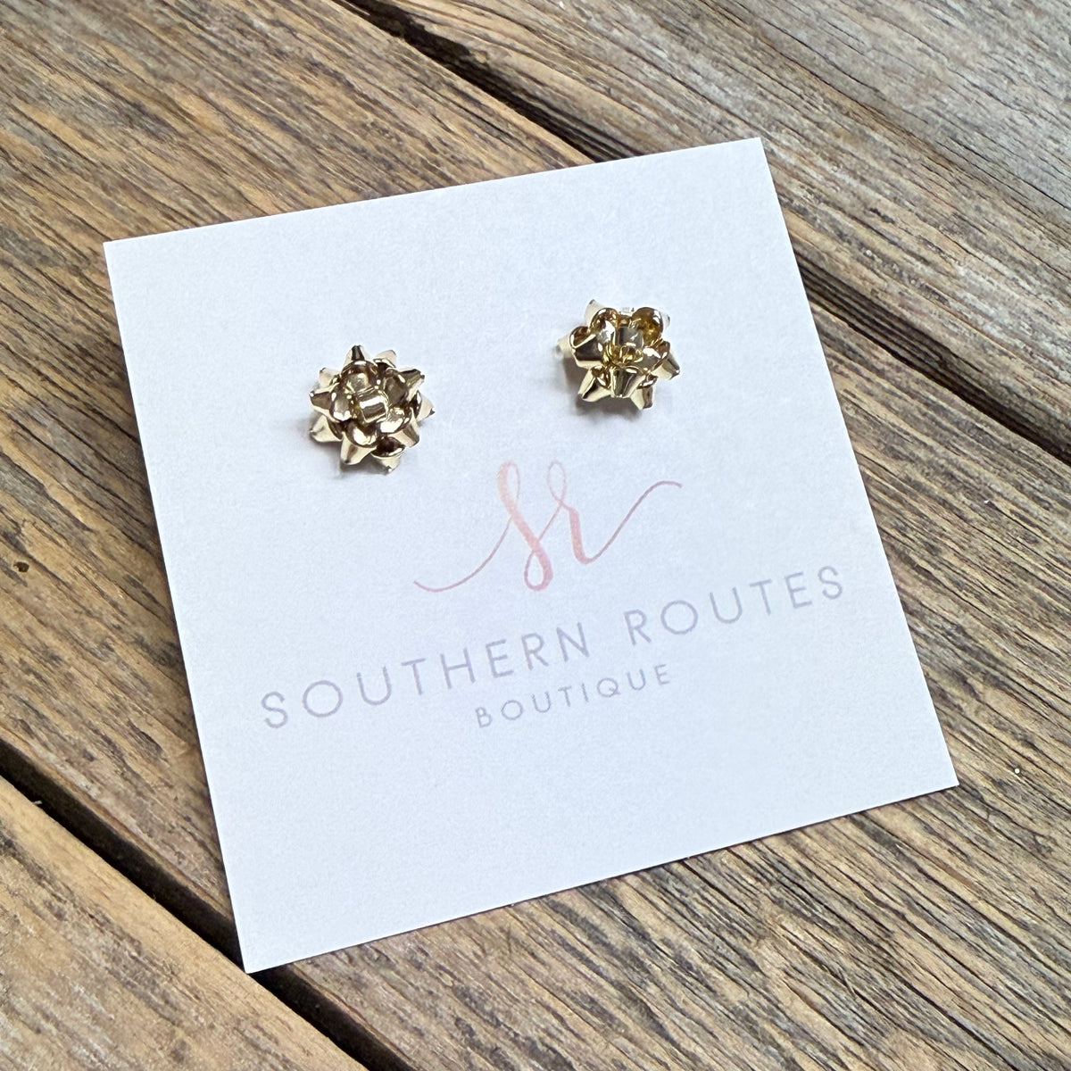 Christmas Wrapping Bow Stud Earrings | Gold