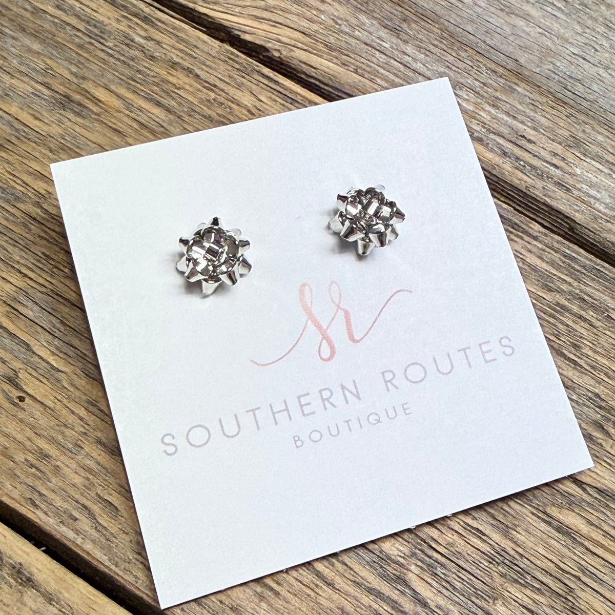 Christmas Wrapping Bow Stud Earrings | Silver