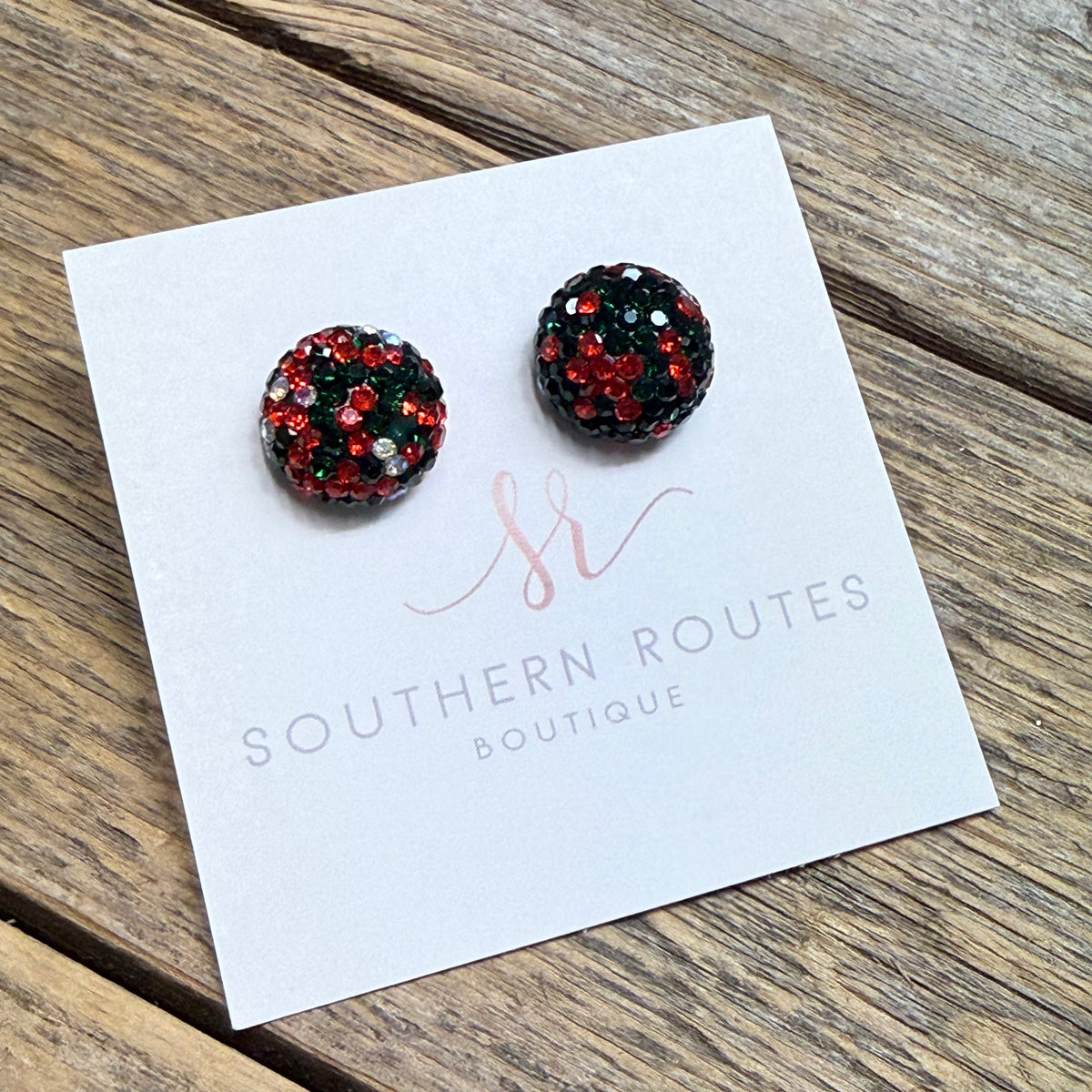 Christmas Bling Stud Earrings | Green Mix