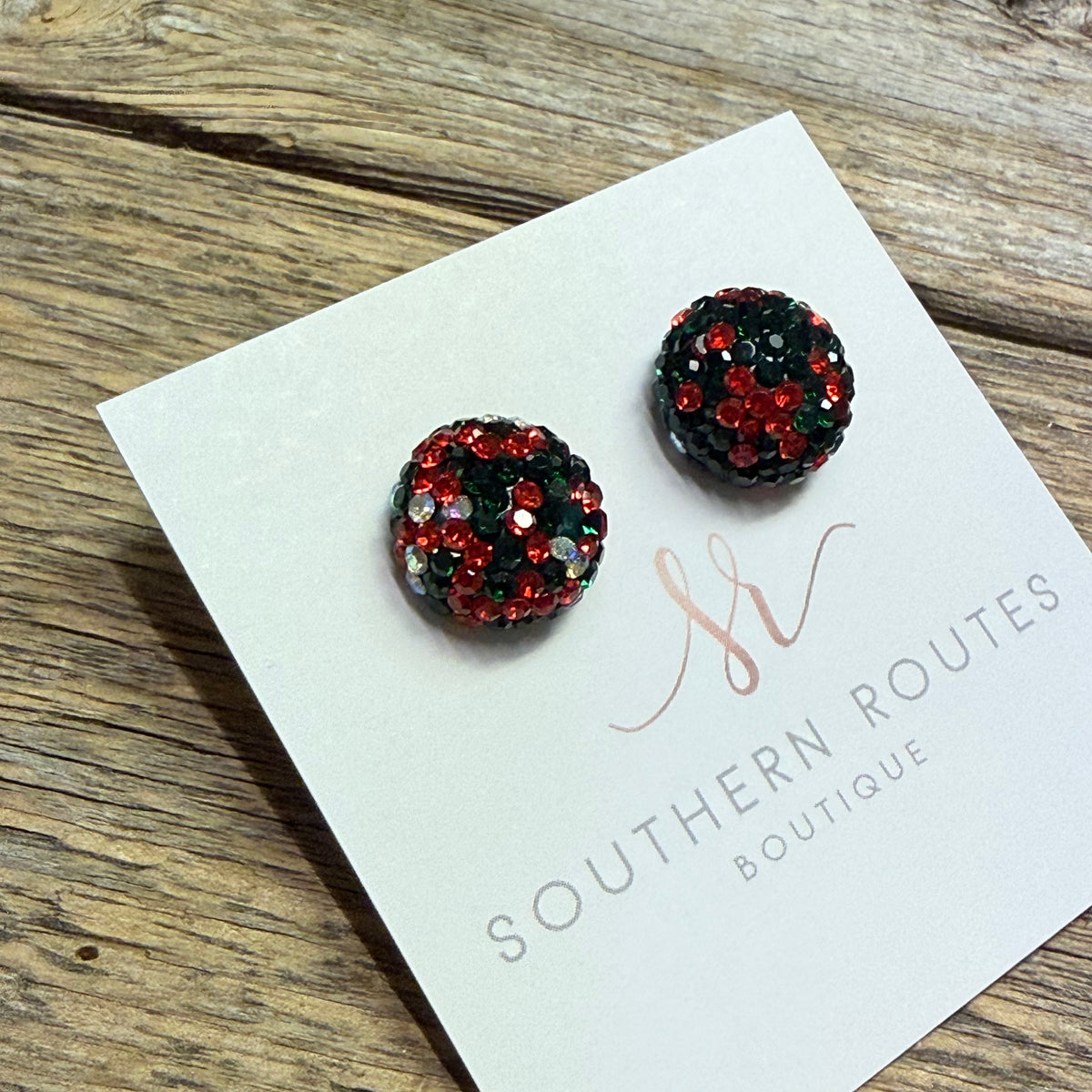 Christmas Bling Stud Earrings | Green Mix