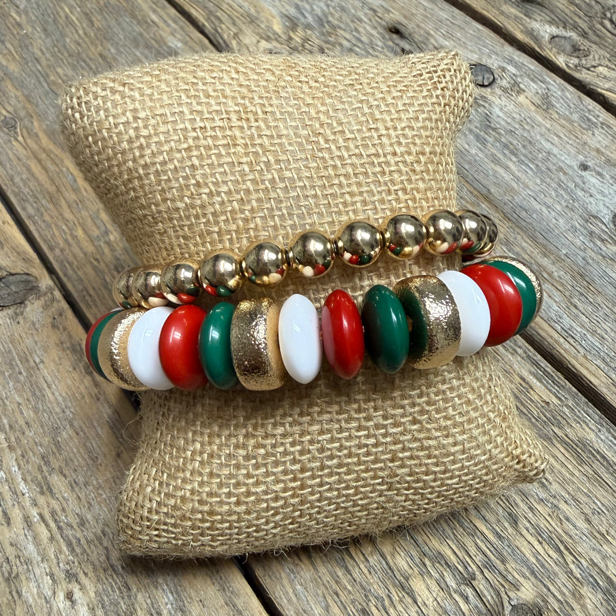 Christmas Chunky Stretch Bracelet Set | Red/White/Green
