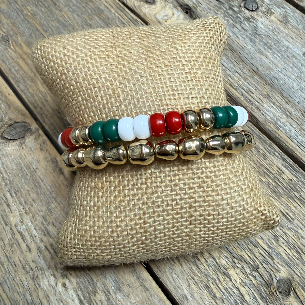Christmas Beaded Stretch Bracelet Set | Red/White/Green