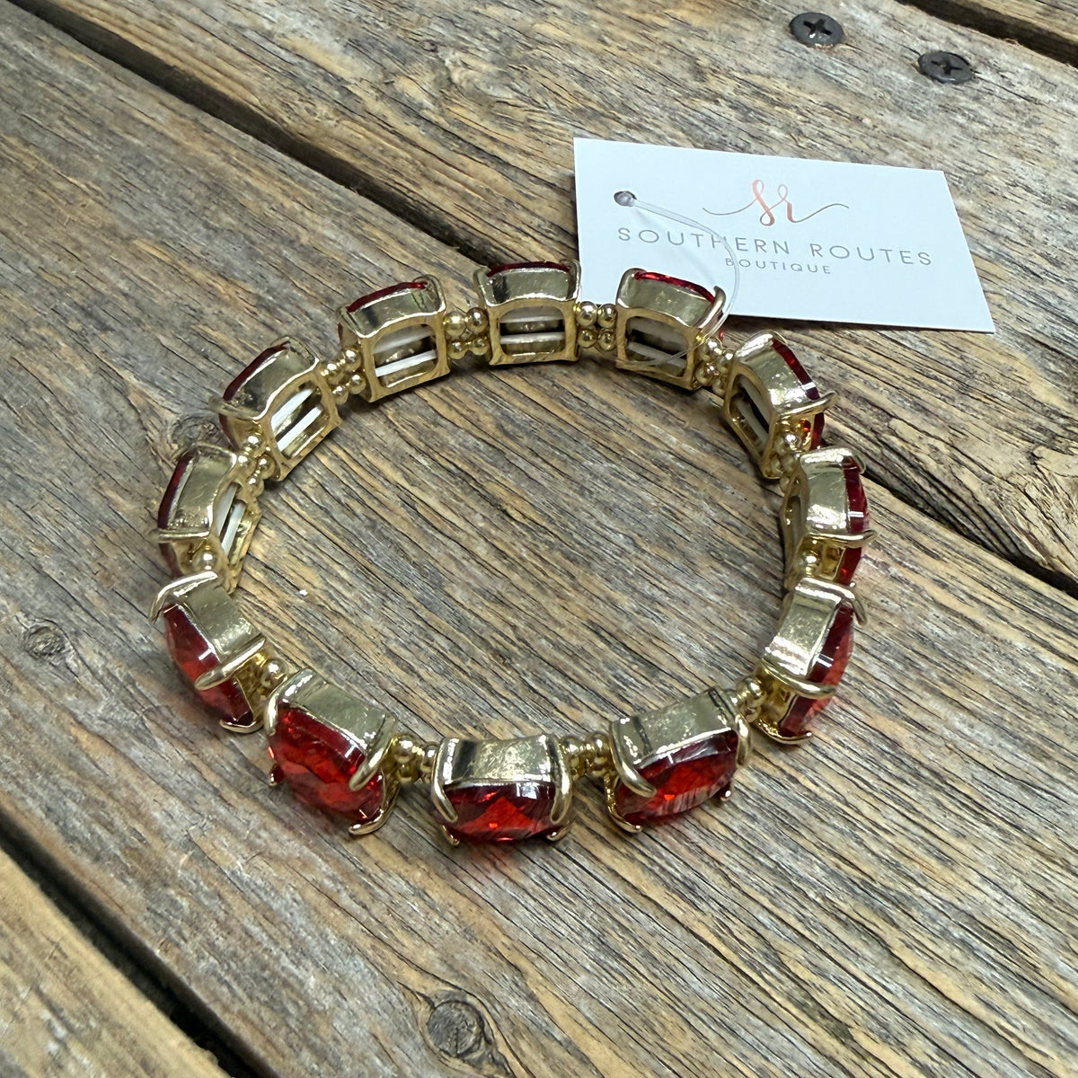 Crystal Jewel Stretch Bracelet | Red