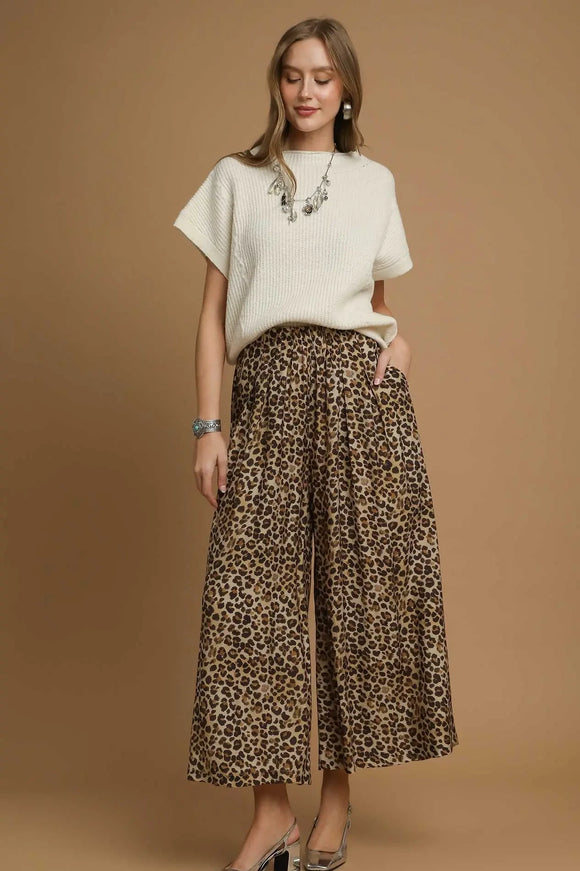 Leopard Wide Leg Pants | Latte