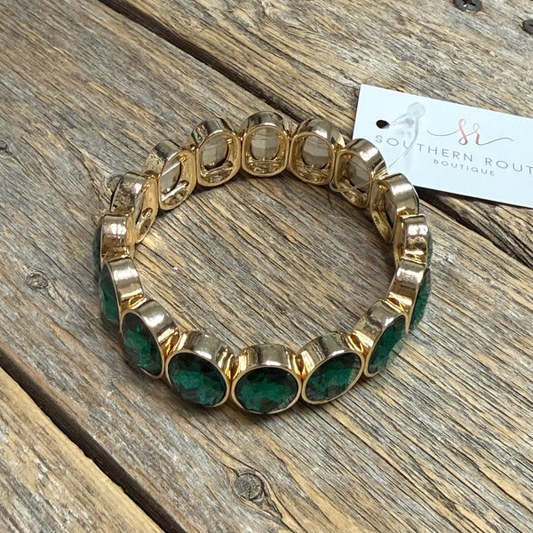 Crystal Jewel Stretch Bracelet | Green