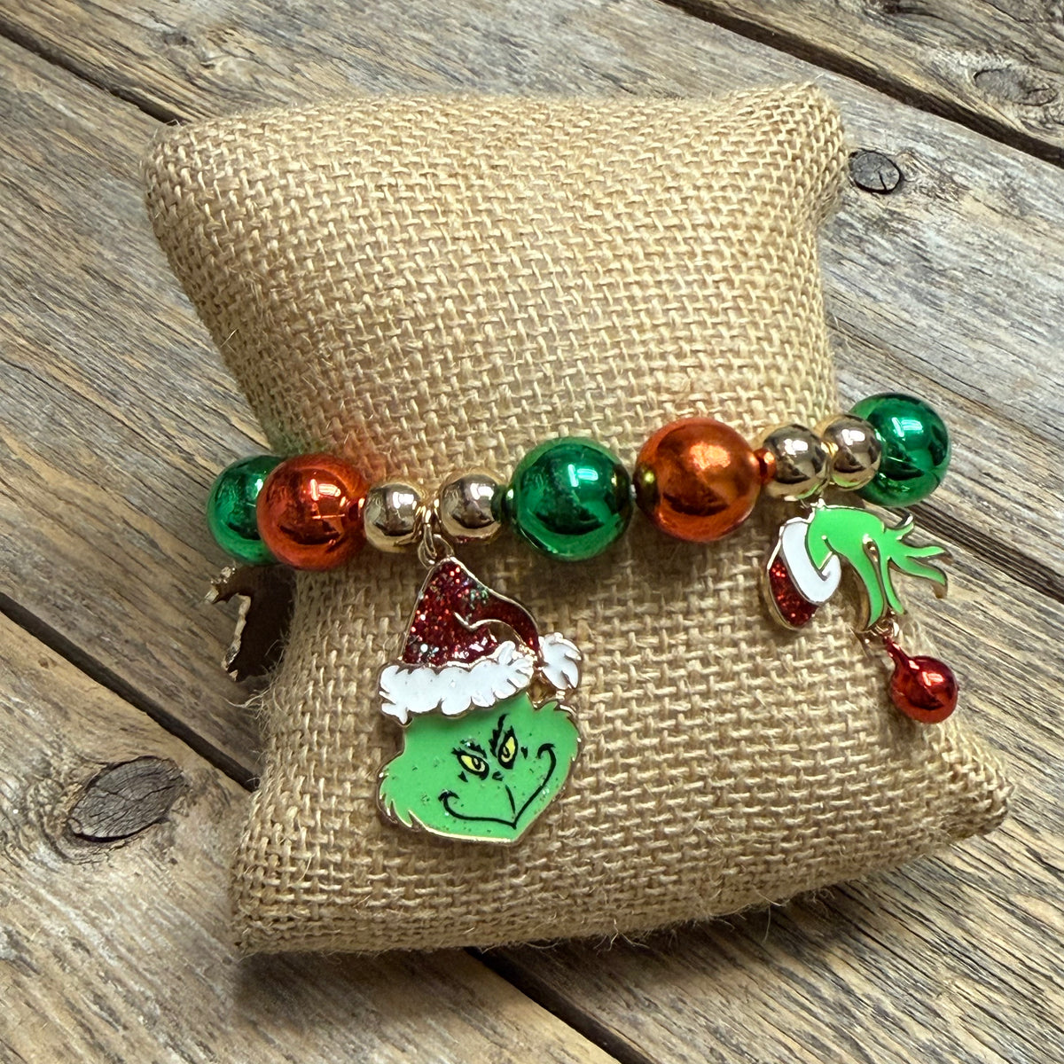 Grinch Charms Stretch Bracelet | Gold