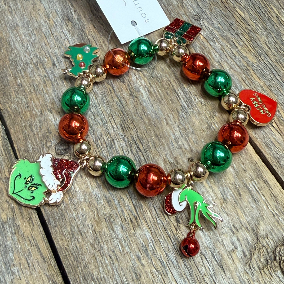 Grinch Charms Stretch Bracelet | Gold