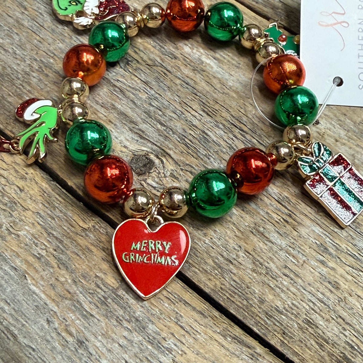 Grinch Charms Stretch Bracelet | Gold