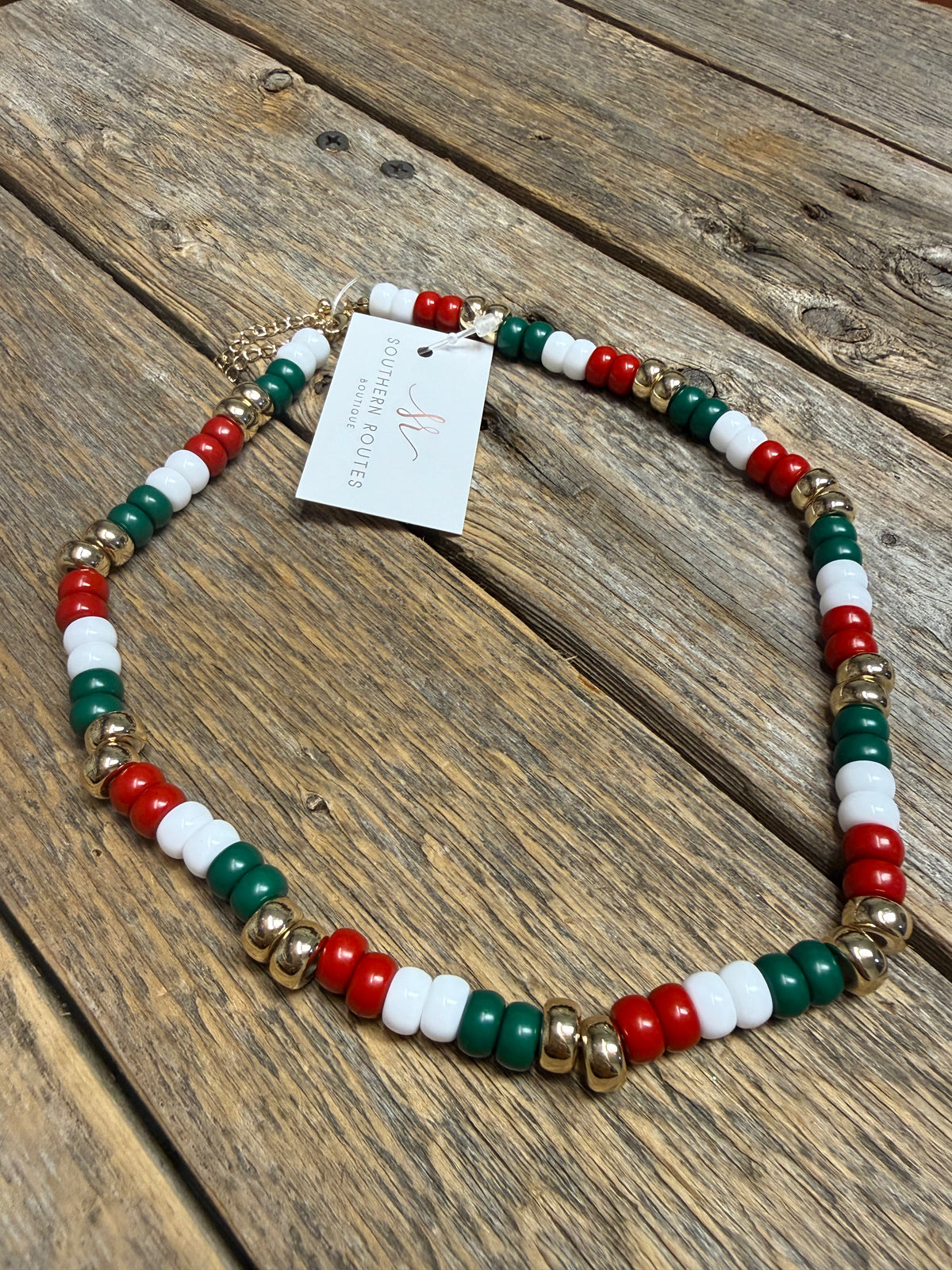 Christmas Bead Necklace | Red/Green/White