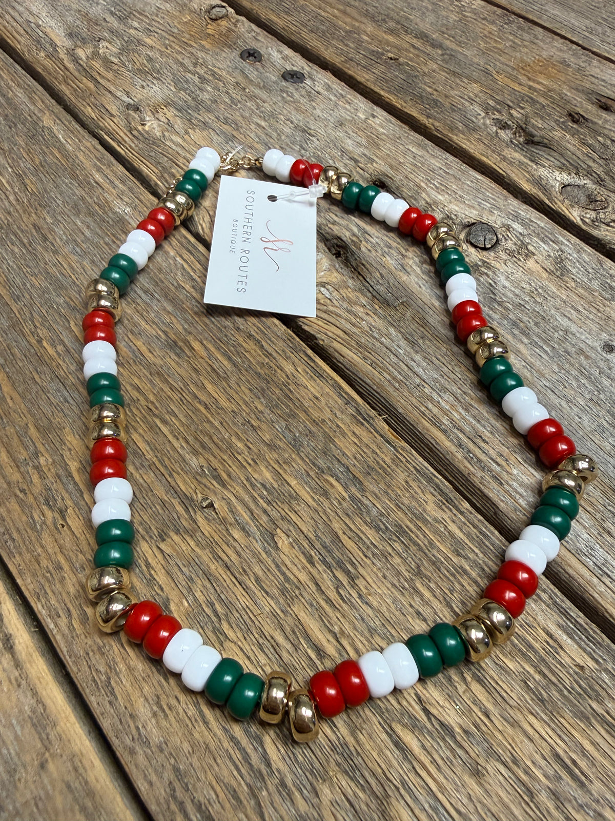 Christmas Bead Necklace | Red/Green/White
