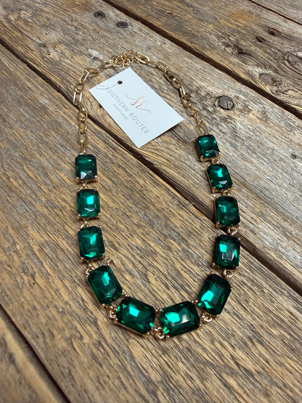 Festive Crystal Gem Necklace | Green