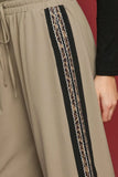 Leopard Trim Wide Leg Pants | Taupe