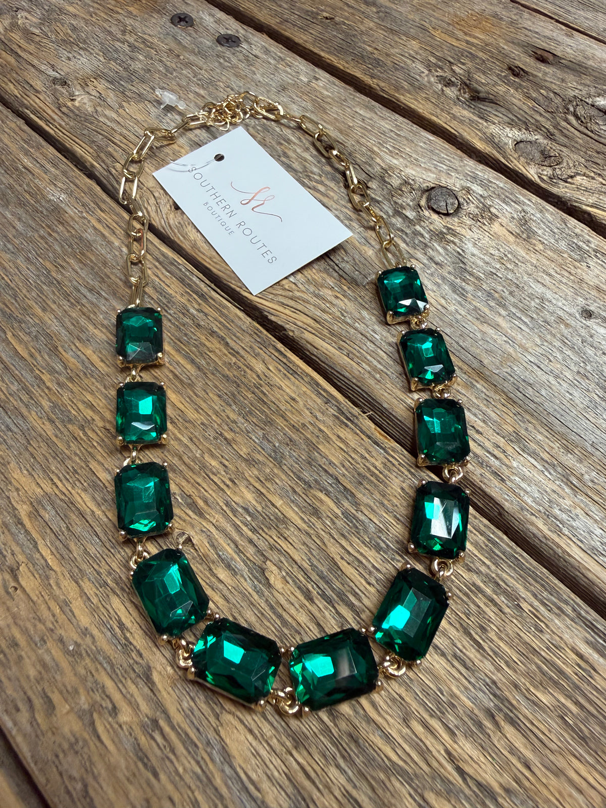 Festive Crystal Gem Necklace | Green