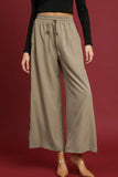 Leopard Trim Wide Leg Pants | Taupe