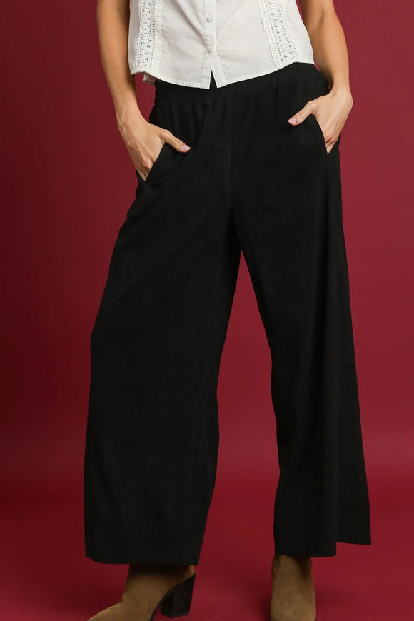 Wide Leg Corduroy Pants | Black
