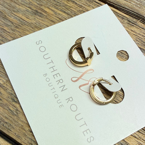 Minimalist Cross Huggie Hoop Earrings | Gold Dipped