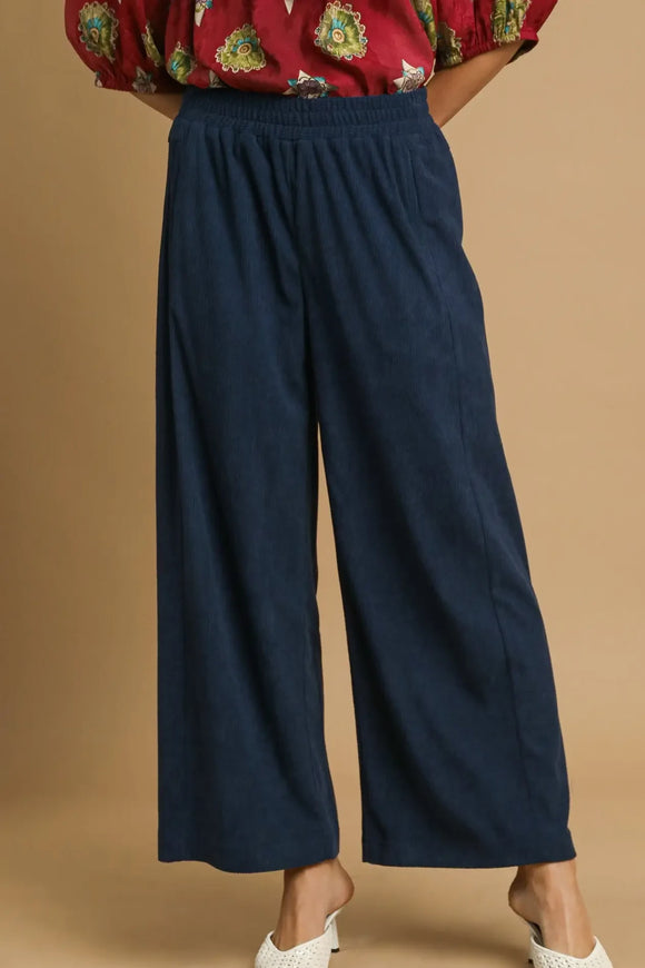 Wide Leg Corduroy Pants | Navy Blue