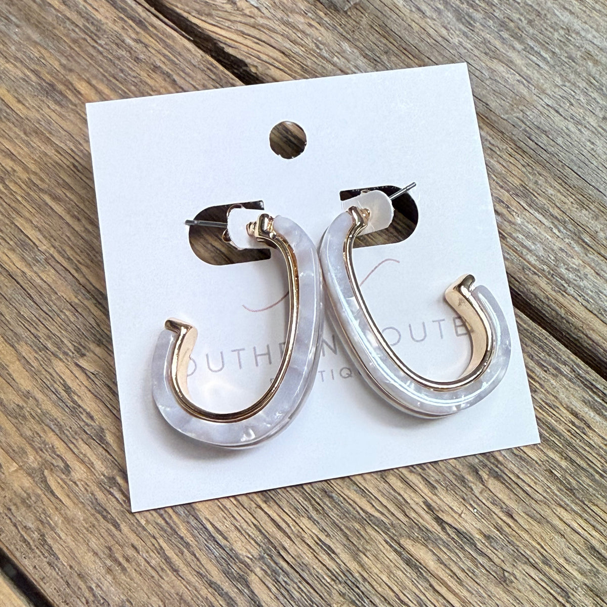 Acetate and Metallic Oval Hoop Earrings | White