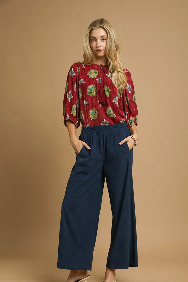Wide Leg Corduroy Pants | Navy Blue