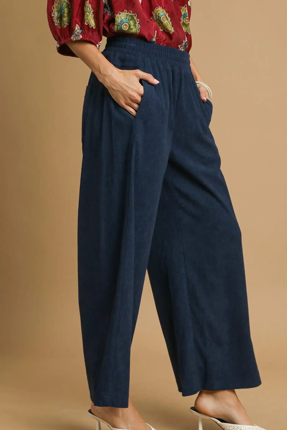 Wide Leg Corduroy Pants | Navy Blue