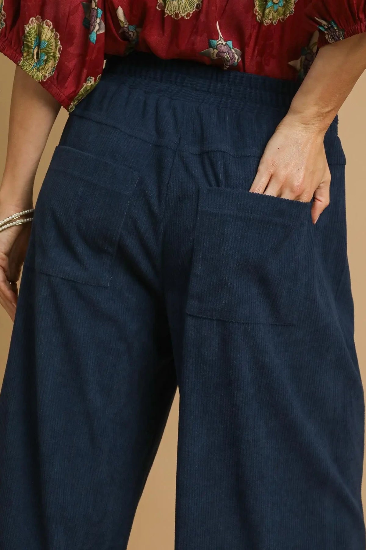 Wide Leg Corduroy Pants | Navy Blue