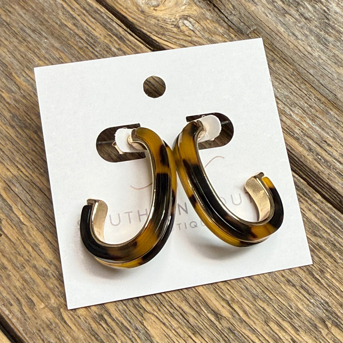 Acetate and Metallic Oval Hoop Earrings | Tortoise
