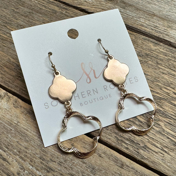 Double Quatrefoil Earrings | Satin Gold+Gold